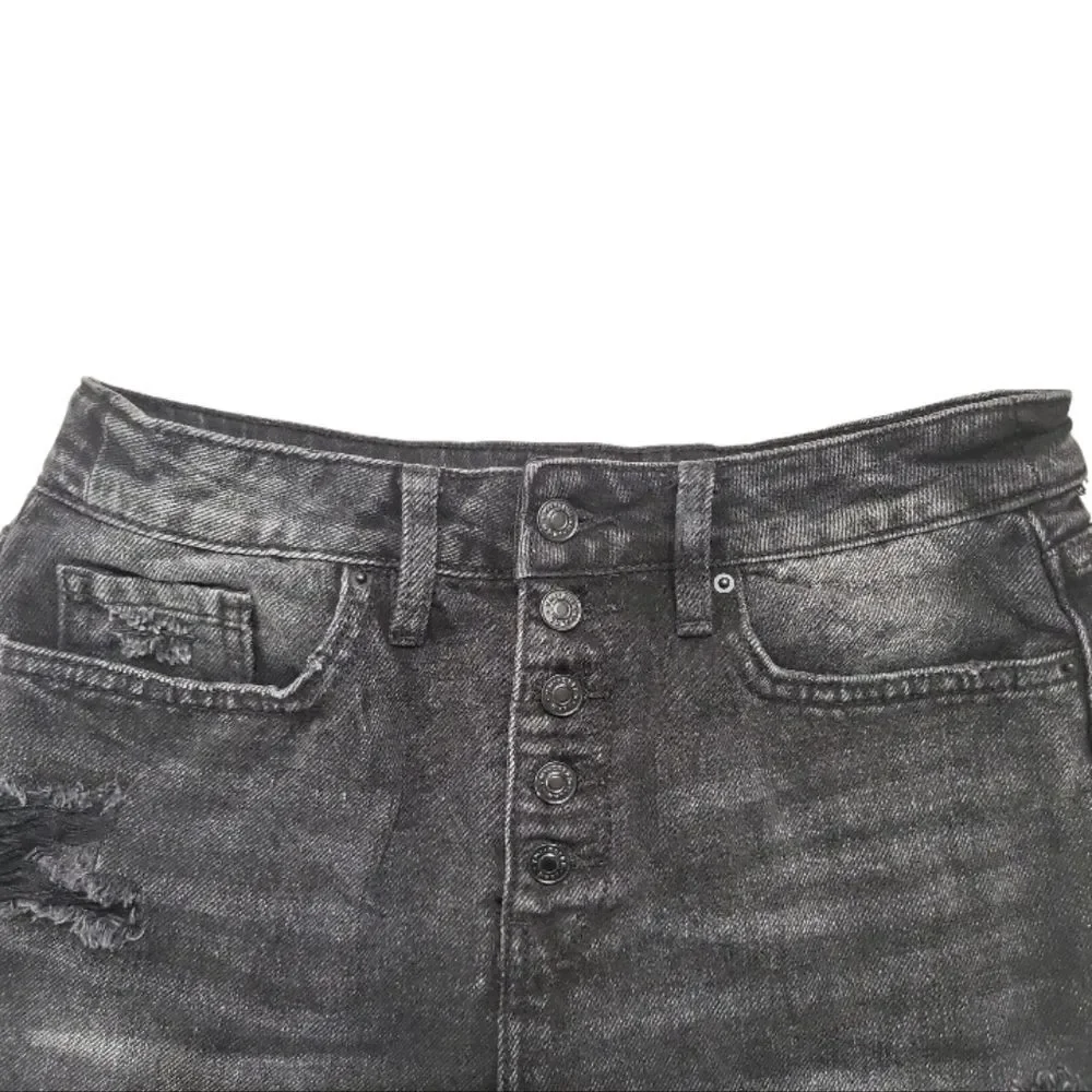 YMI Black Distressed Ripped Raw-Hem Denim Jean 5 Button-Fly Shorts Size‎ 29